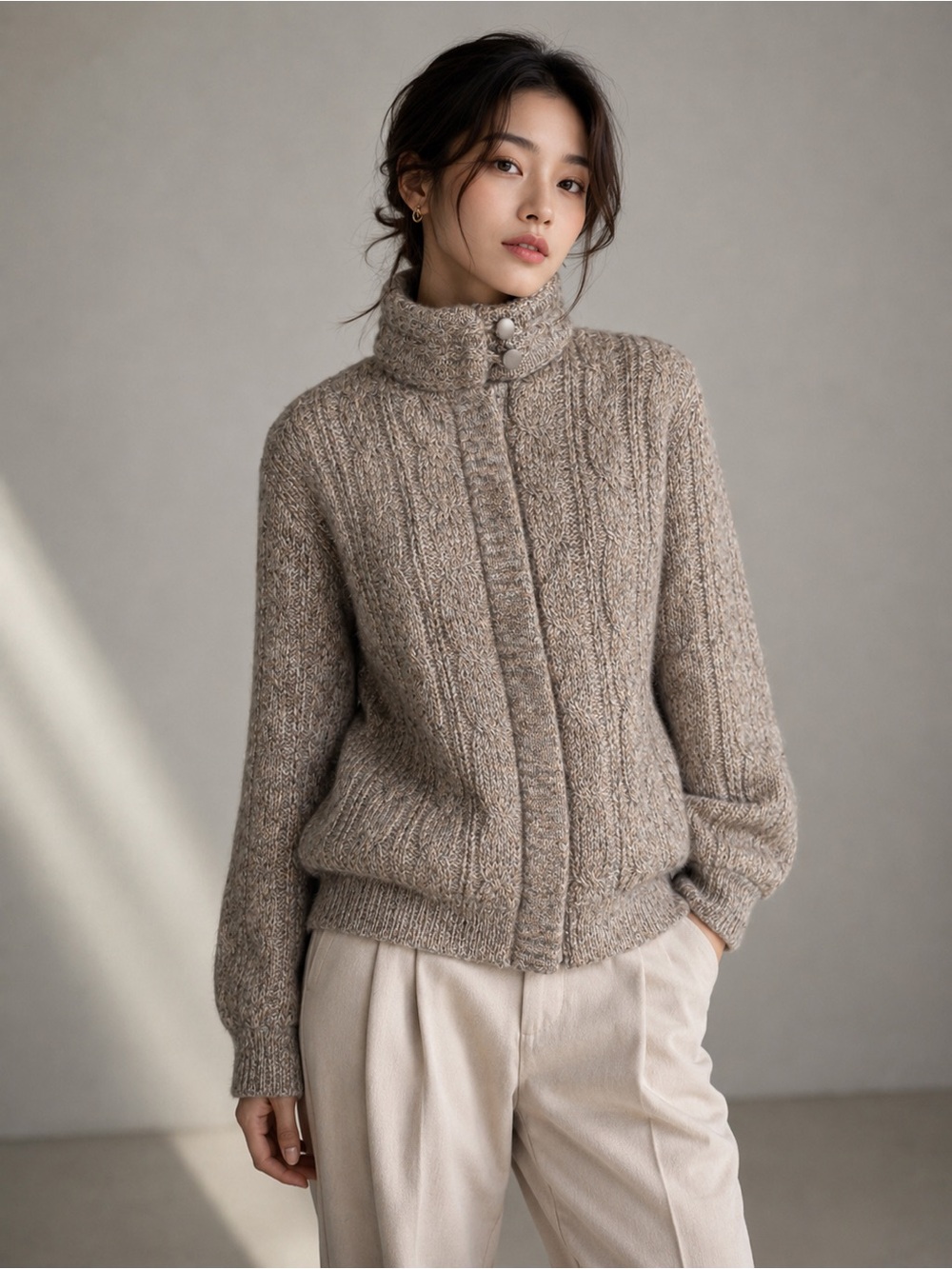 Vintage Montgomery Ward Cable Knit Sweater Jacket Lined Korea Womens S